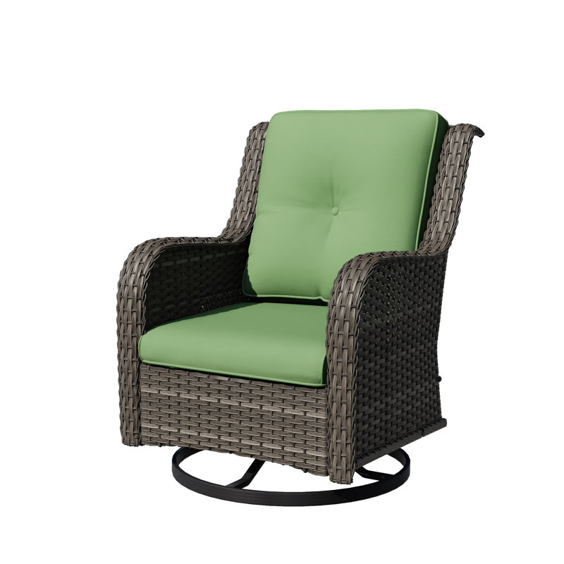 Pompidou Outdoor Rattan Swivel Chair with Cushions, Green