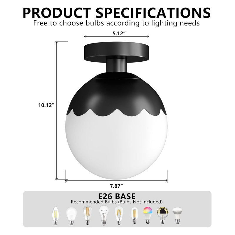 Plafonnier semi-encastré noir avec abat-jour en verre opale et motif ondulé, luminaire moderne de style ferme pour couloir, entrée et placard