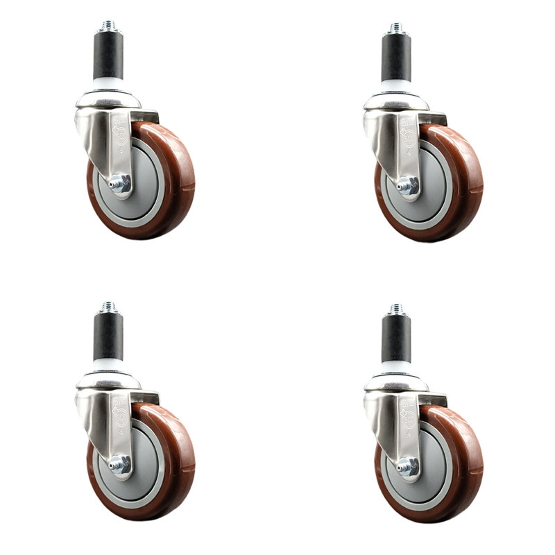 Roulettes en polyuréthane, Marron, Tige en extension de 1-1 / 4 po
