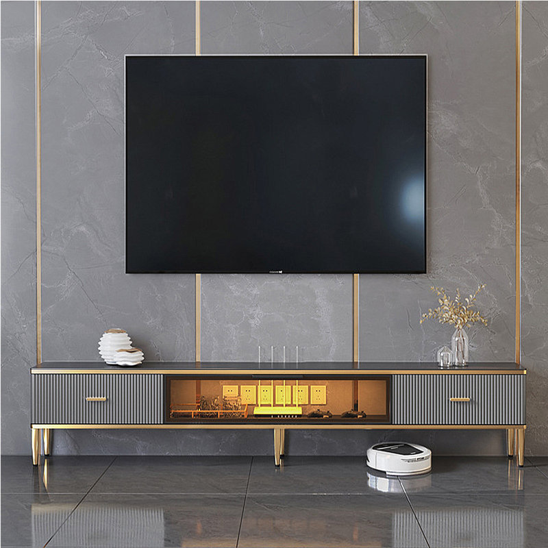 Meuble télé léger et minimaliste, Or/noir, 70.47"