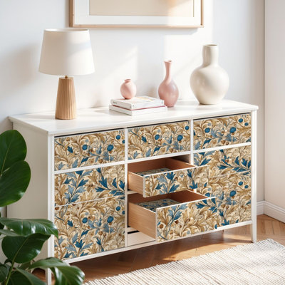 Papier peint auto-adhésif à motif floral botanique rétro avec motifs ivoire ivoire auto-adhésif et amovible 17,7 po x 118 po (45 x 300 cm)