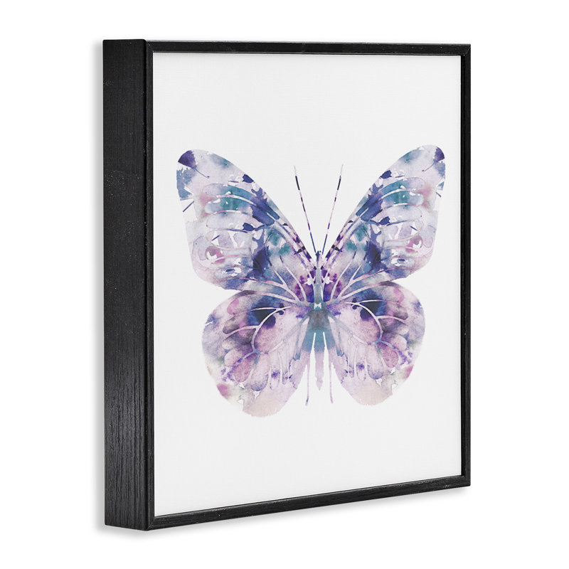 Effet aquarelle galet délicat mauve papillon par Leah Straatsma - Peinture, Giclée encadrée noir minuit, H 17 po x l 17 po