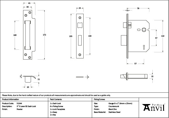 Sash Lock, Pewter Patina