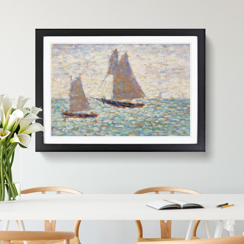 Two Sailboats at Grandcamp by Georges Seurat - Picture Frame Painting, 36cm H x 48cm W x 2cm D, Black