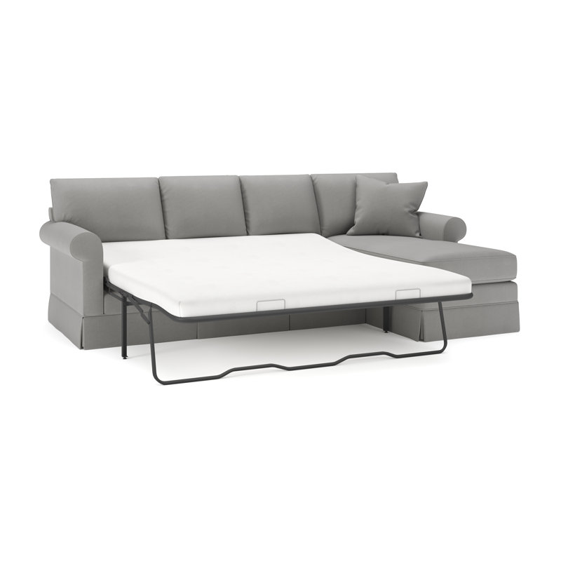 Friedman 2 - Piece Upholstered Sleeper Sectional, Right Hand Facing, Bayou Light Gray Canvas