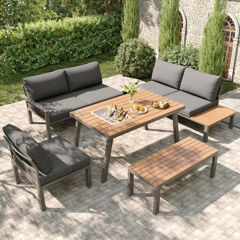 Wicker 7 - Person Garden Lounge Set with Cushions