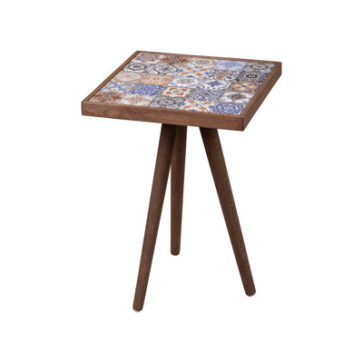 Canora Grey Side Table Coffee Table End Table Nightstand Nesting Table Bedside Table Accent Table Home Essentials Solid Wood Table Mexican Tile Table Ceamic Top End Table 17X 17 Walnut