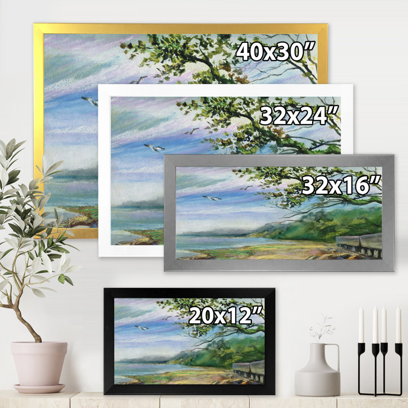 Côte de la mer Baltique - Peinture sur toile, H 12 po x l 20 po x P 1,5 po, Toile encadrée d'or