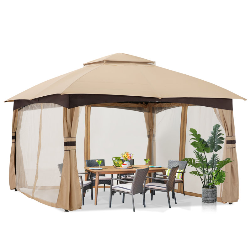 Steel Patio The Soft Roof Gazebos, Beige, 110" H x 143" W x 118" D