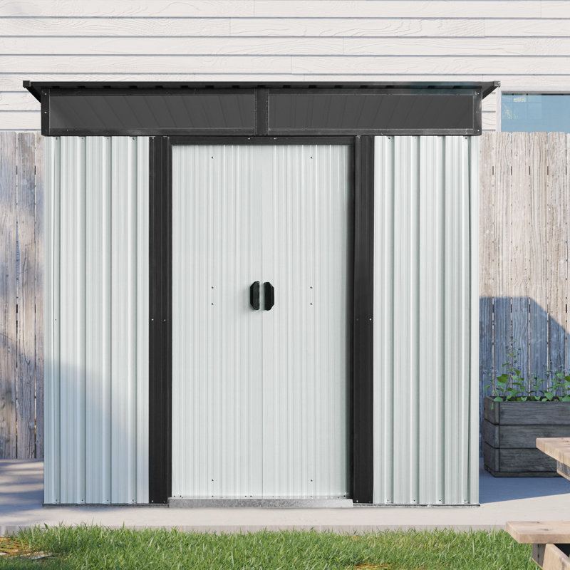 6Ft X 5Ft Outdoor Galvanized Steel Shed With Lockable Sliding Doors - For All Seasons, Garden, Lawn Storage Large & Waterproof Material