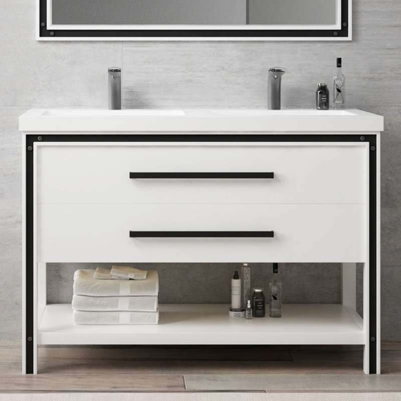 Dunmall 49'' Single Bathroom Vanity with Resin Top, White