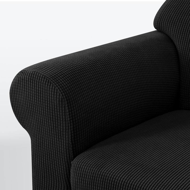 Housse de canapé en jacquard 2 pièces, housse extensible en polyester spandex pour le salon, protection facile à installer et lavable (causeuse, noir)
