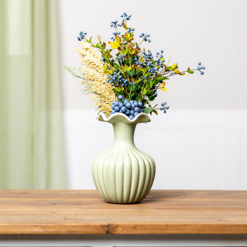 Vase festonné festonné en dolomite 8 "H, Vert, blanc