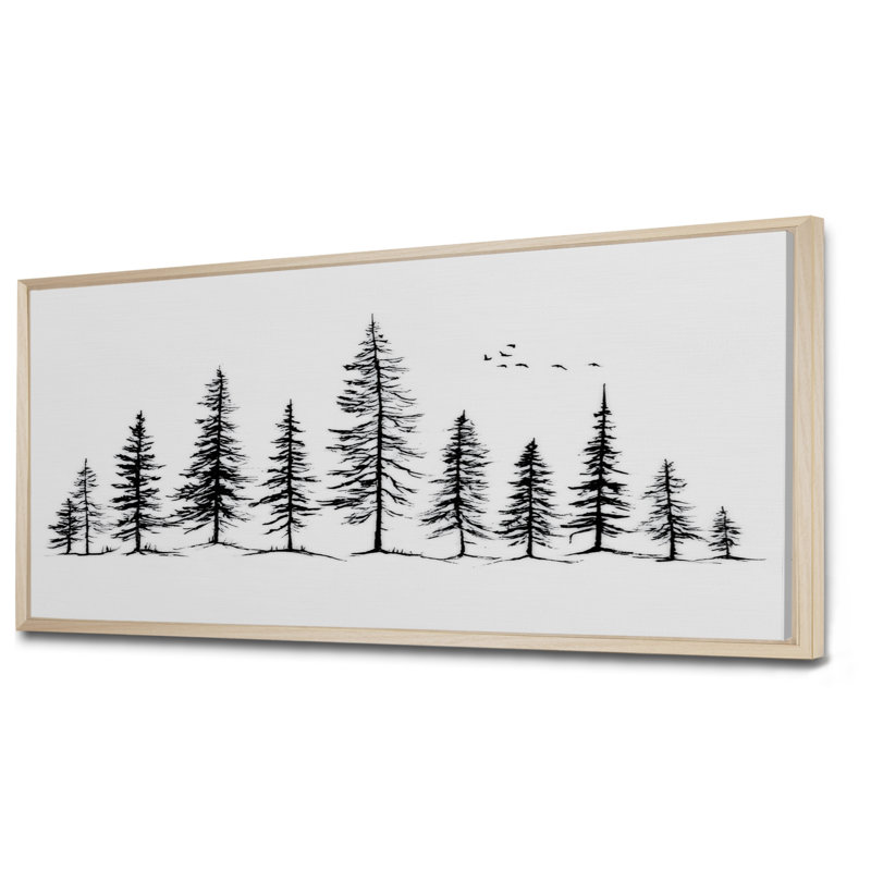 «Pine Tree Forest In Winter Wonderland», reproduction d'art sur toile Nature, H 28 po x l 60 po, Cadre flottant, Crème