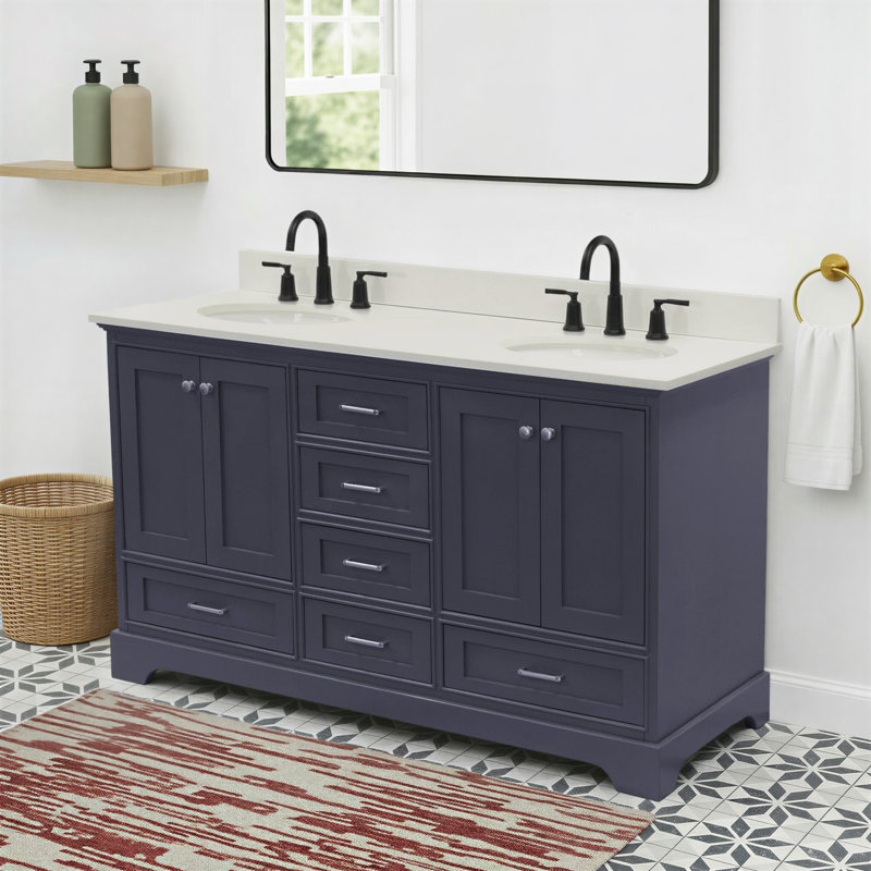 Ensemble de meuble-lavabo double 60 po Larosa, Gris marine, Quartz