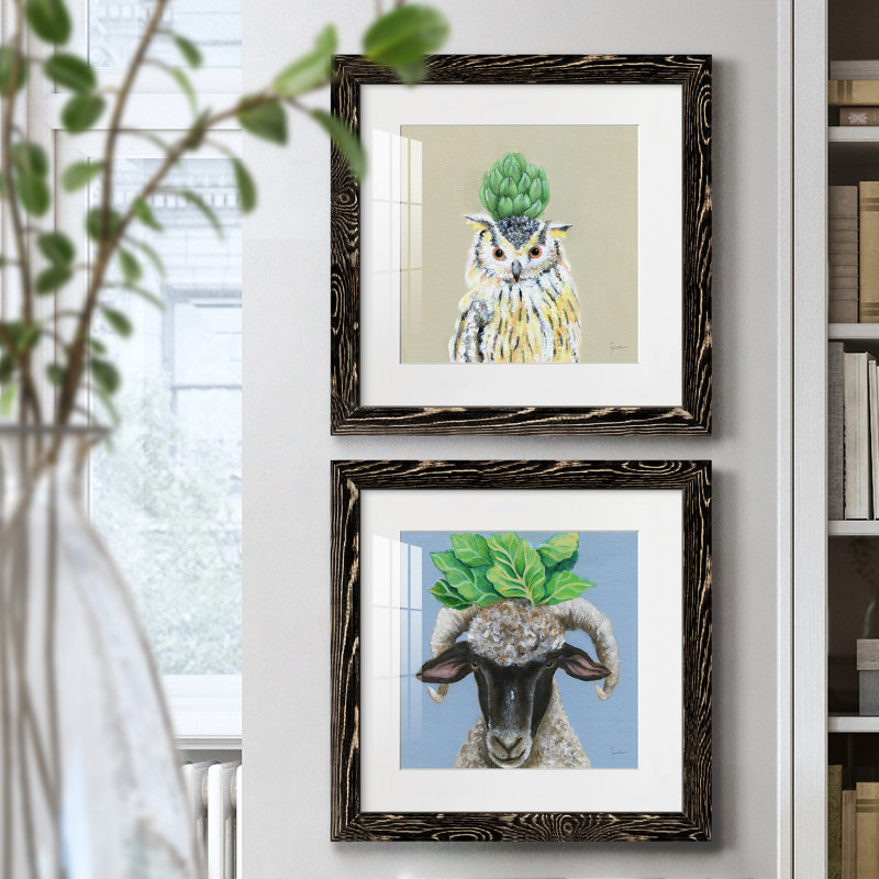 «Playful Nature», ensemble de 2 peintures, Papier encadré noir, H 17 po x l 34 po x P 1,5 po
