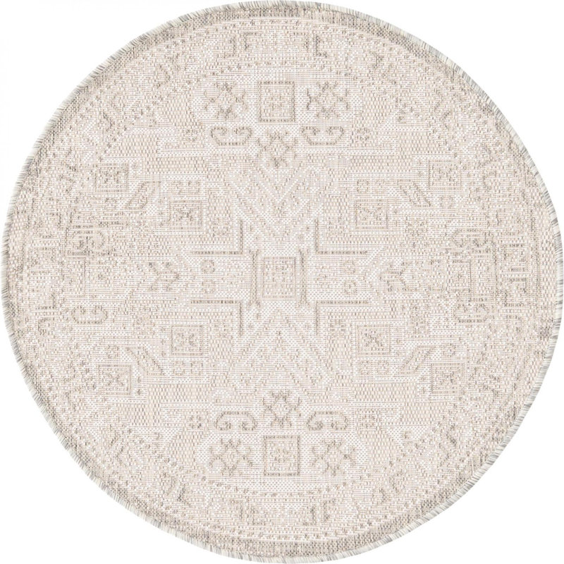 Outdoor Chand Area Rug Beige Color, Round 3'3"