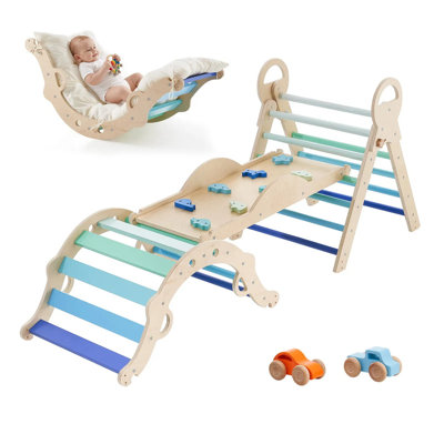 9-en-1, ensemble triangulaire Pikler, jouets d'escalade pour tout-petits d'intérieur, avec 2 voitures en bois et coussin, capacité de charge de 150 lb, ensemble d'escalade pliable Montessori, rampe triangulaire pour tout-petits et enfants