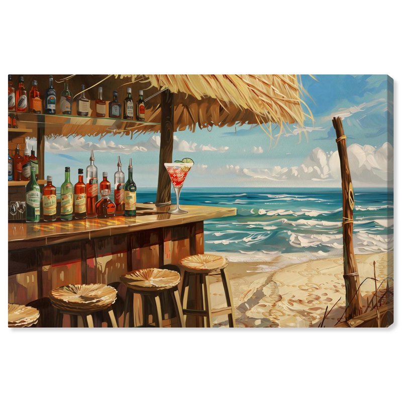"Drinks at the Beach" Glam Coastal Art par , H 16 po x l 24 po, Toile tendue