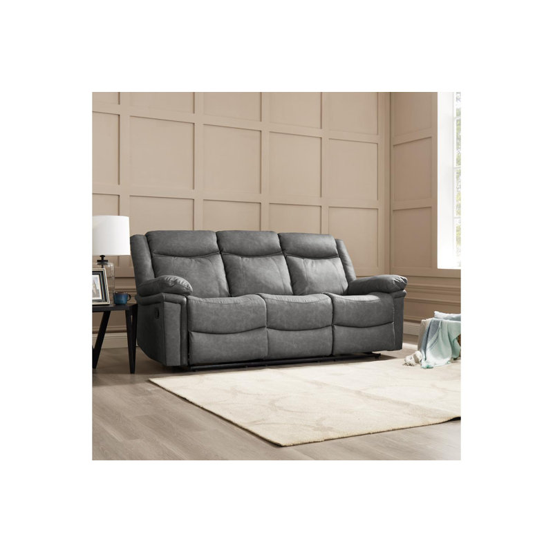 Philo 3 Seater Faux Leather Reclining Sofa, Grey
