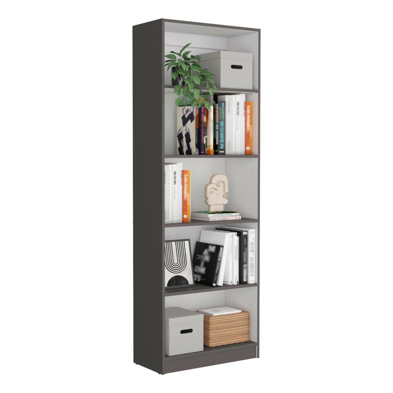 71" Black Wood Five Tier Bookcase, 3, Chocolate, (5 Shelves) 71.1"H x 60"W x 11.7"D
