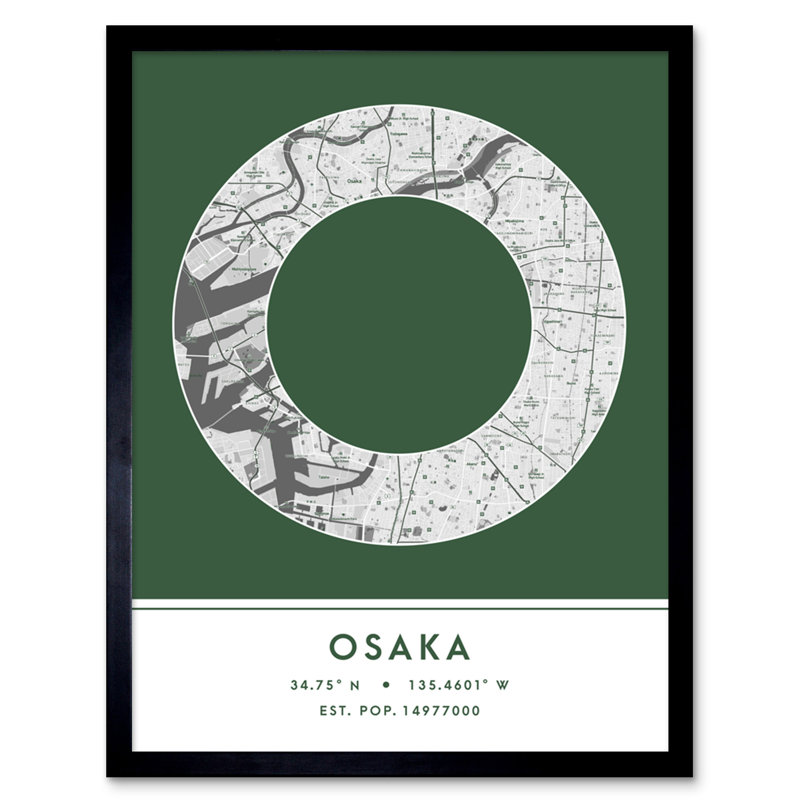 Osaka Japan City Map Green - Single Picture Frame Typography