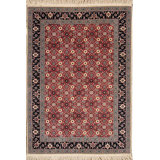Hand-Knotted High-Quality Black and Red Area Rug