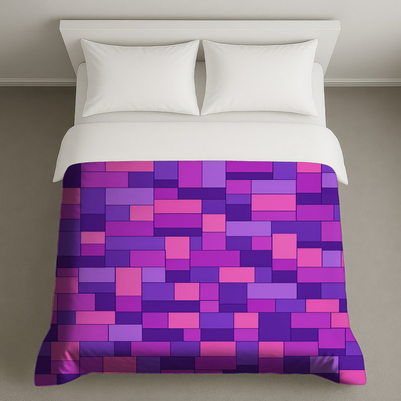 Housses de couette mauves à blocs roses, Grand lit