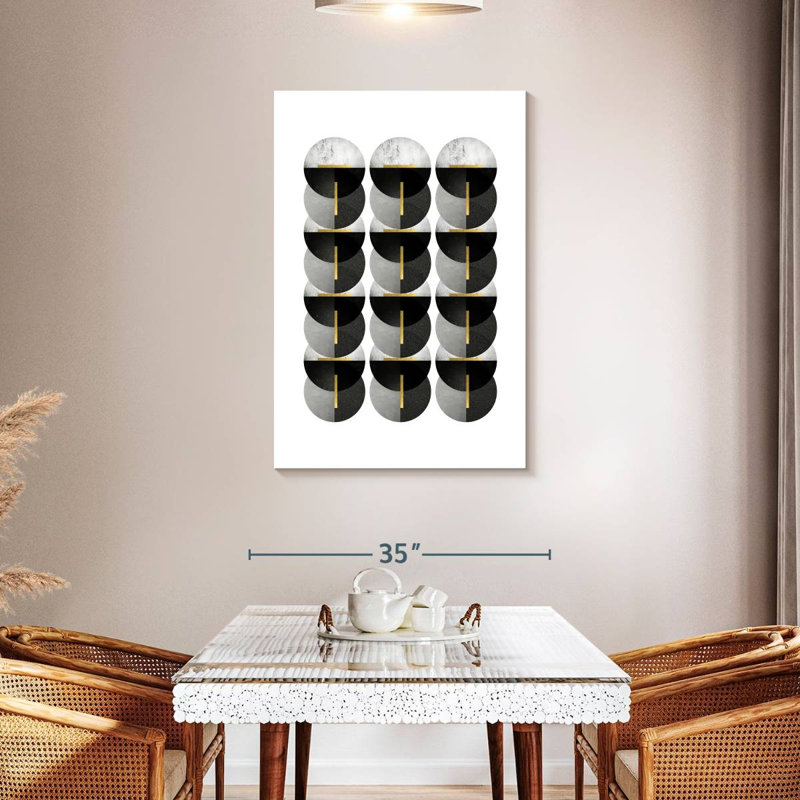 Avery Black Grey Gold Circles III, 45" H x 30" W
