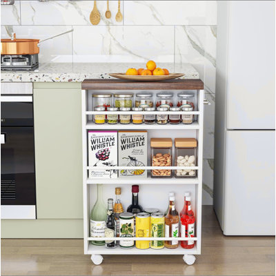 Chariot de rangement mince de 20 po - Chariot de cuisine à roulettes étroit à 4 niveaux avec roulettes et poignée, organisateur de salle de lavage Skinny, tablette coulissante pour les petits espaces, salle de bain