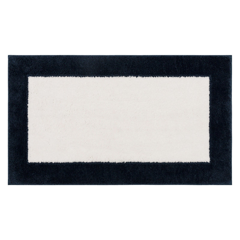 Tapis de bain géométrique en tricot Counterpoint Casual, Indigo/Blanc, L 17 po x L 24 po
