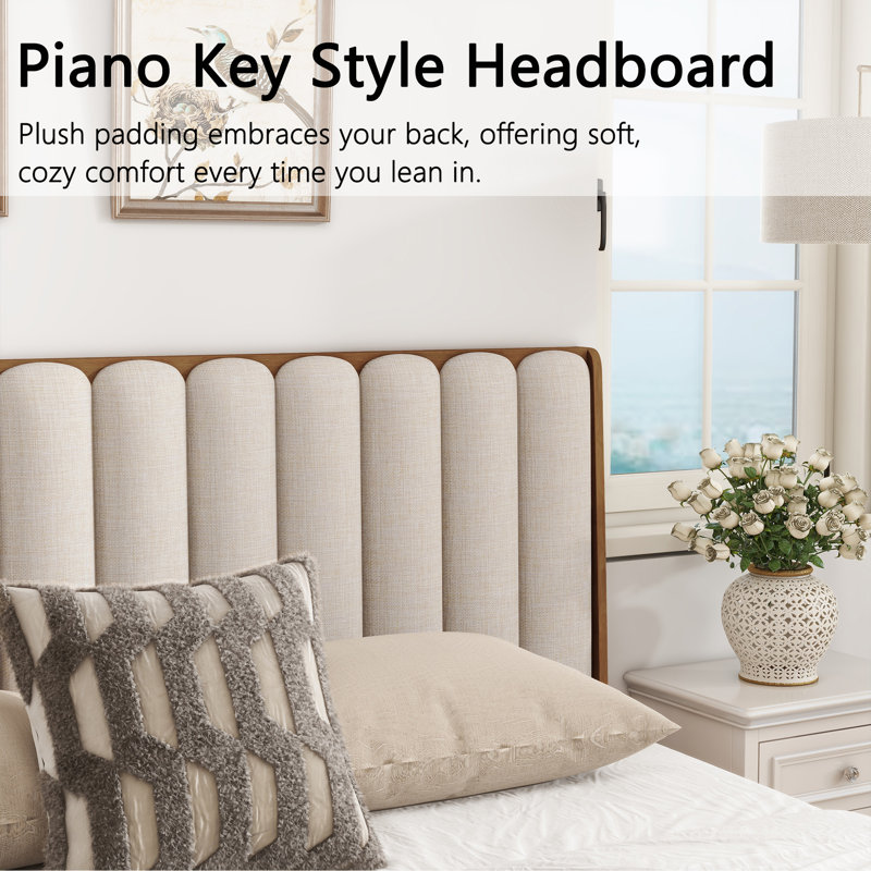 Solid Wood Bed Frame with Upholstered Headboard