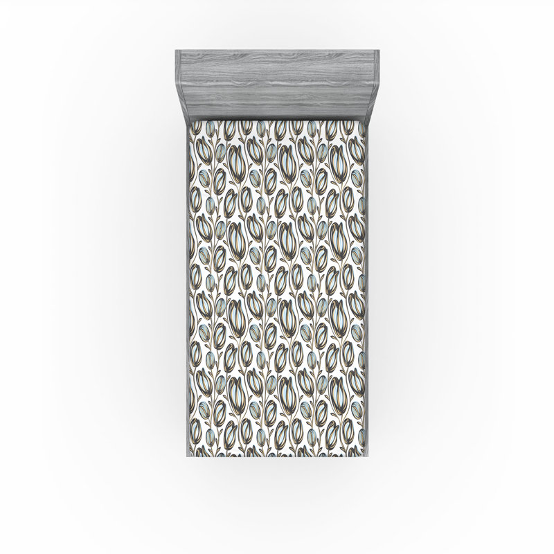 Drap-housse Ambesonne, Bleu pâle, ivoire / floral, Drap-housse simple TG