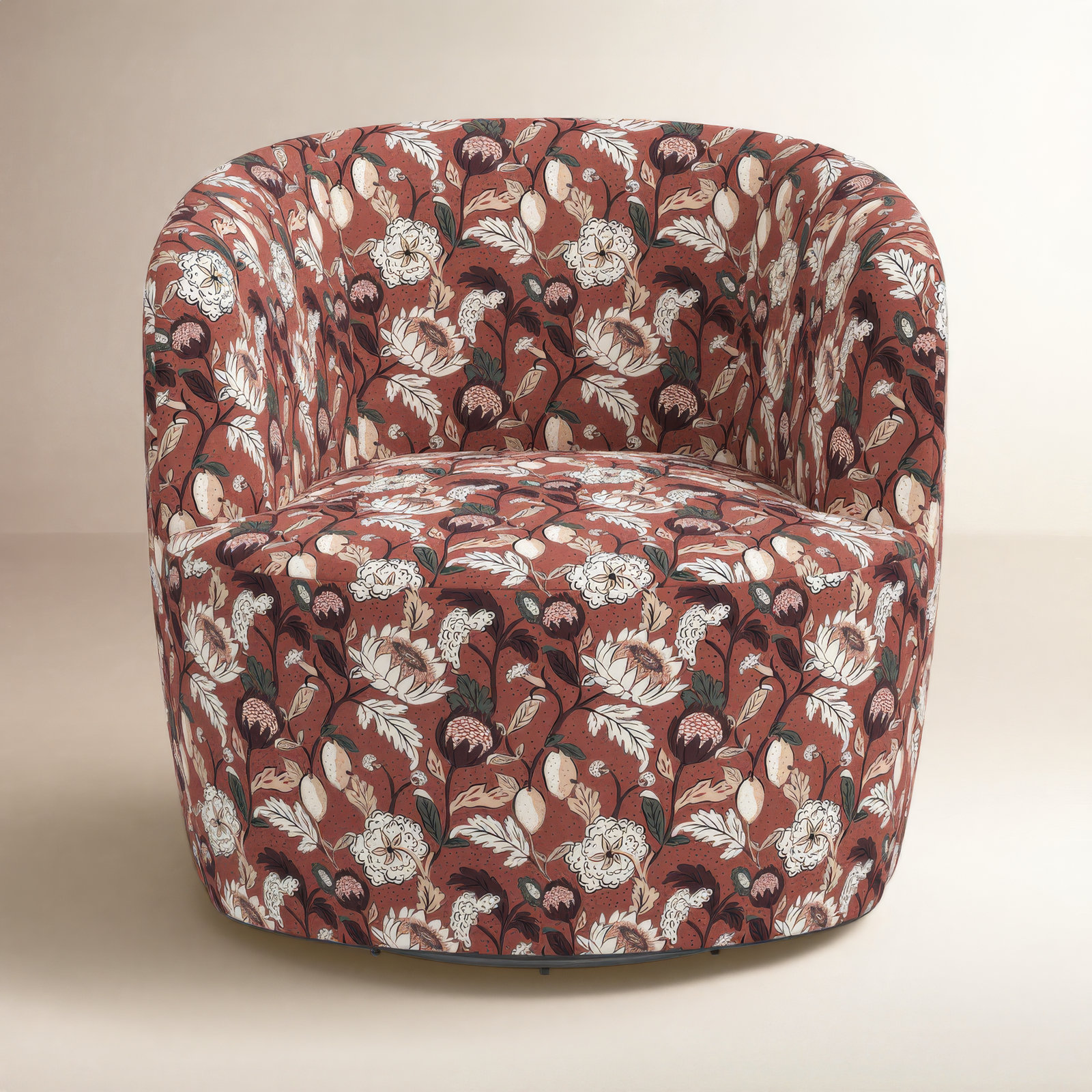 Mina Cotton Swivel Barrel Chair, Dottie Floral Weathered Rose