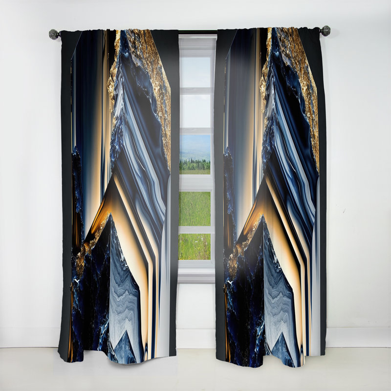 Amberson - Abstract Geode Geometric Blue IV - Modern Velvet Curtain - Room Darkening - 1 panel, 52" W x 90" L
