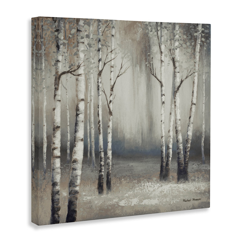 Misty Birch Tree Forest Mute Landscape - Image, H 17 po x l 17 po