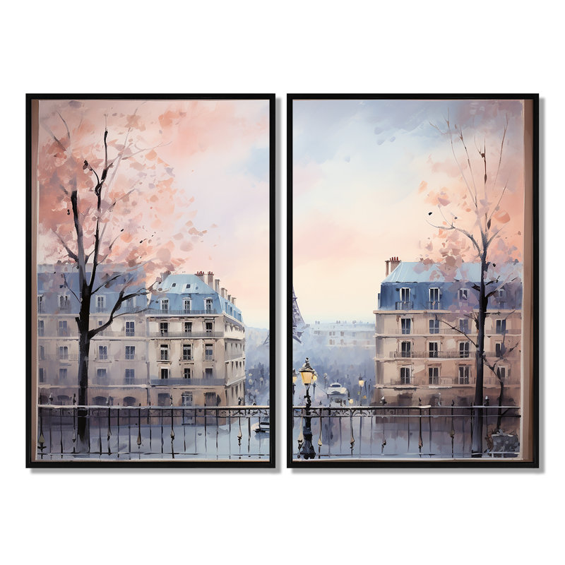 «Vintage Calm Paris City View», impressions sur toile traditionnelles, Noir, H 36 po x l 48 po