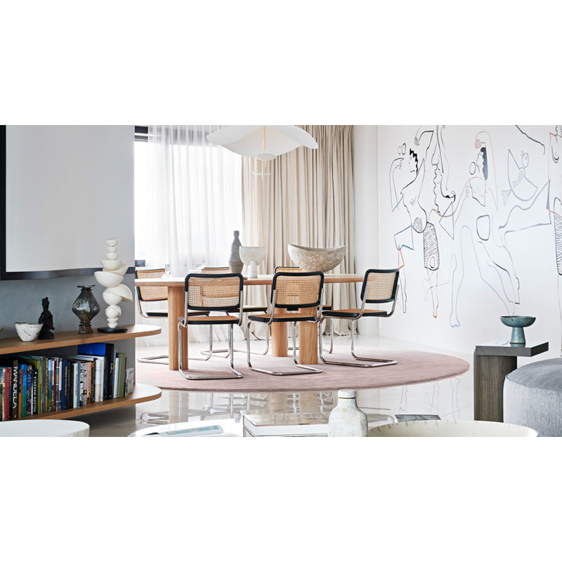 Cesca Cane Dining Chair (Set of 2) – Chrome Frame, Natural Rattan Seat & Back, Modern Mid-Century Style, Black