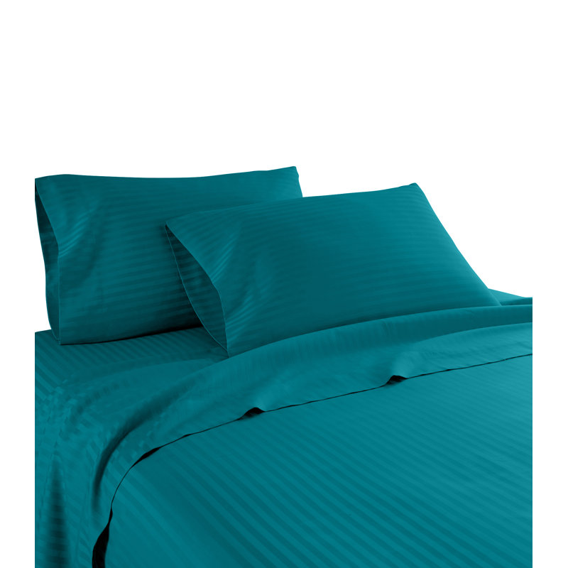 Hotel London Egyptian Cotton Striped Sheet Set, Teal, Twin XL Sheet Set with 1 Pillowcase