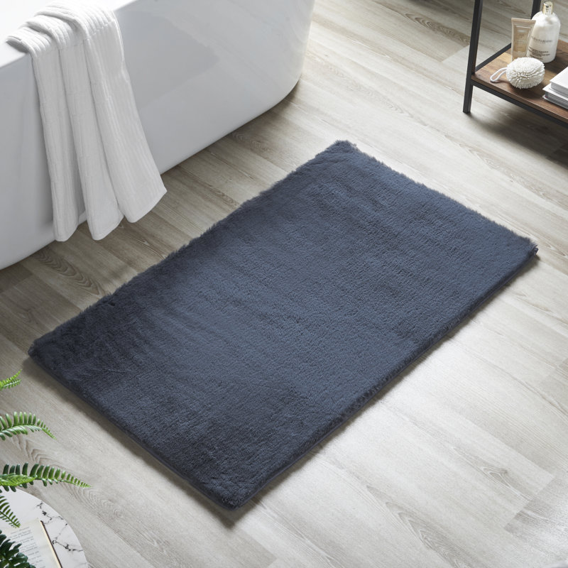 Rosenda Faux Fur Non-slip Bath Mat, Blue