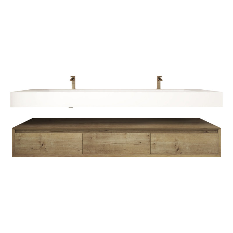 Alysa 71" Wall-Mounted Double Bathroom Vanity Set, Oak