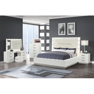 Ensemble de chambre avec lit coiffeuse 6 pièces Vannida