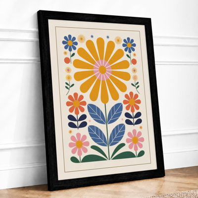 Cheerful Folk Daisy Botanical - Framed Print