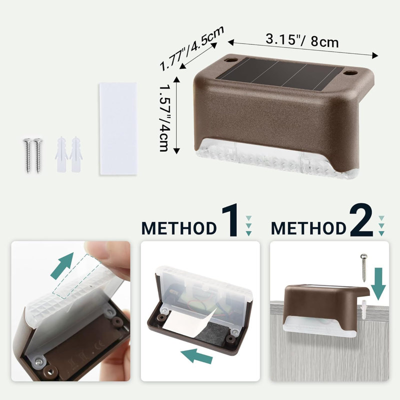 Stainless Steel Solar Powered Integrated LED Step Light Pack, Brown, 12 Pack