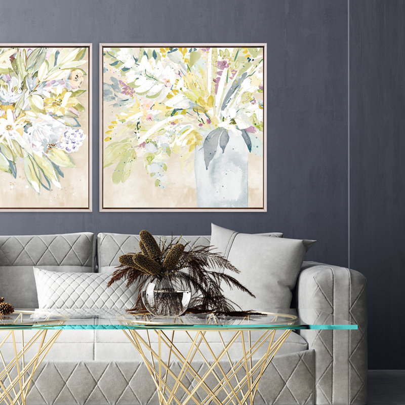 Soft Floral Burst II Whitewash Wood Framed Canvas Art