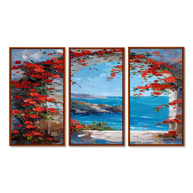 Runyan - ensemble d'art mural plage et océan, H 40 po x l 60 po x P 1 po, Cadre flottant brun