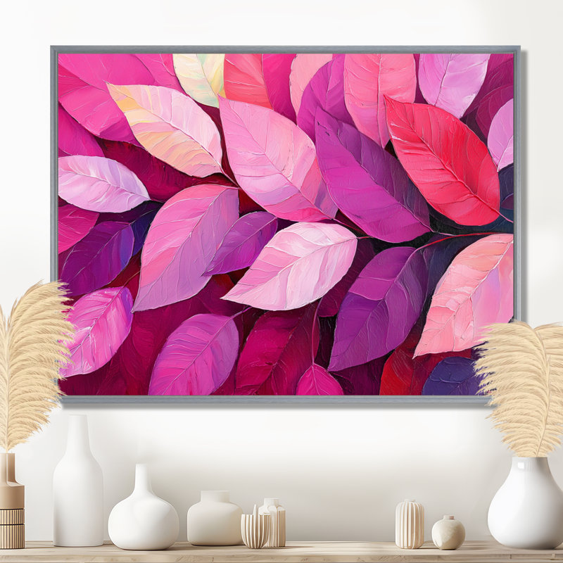 Magenta feuilles Blosoom III - feuilles grand art mural, Argent argent, H 12 po x l 20 po, Impression encadrée flottante