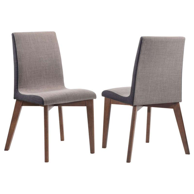 Gray and Walnut Upholstered Side Chair with Wood Legs