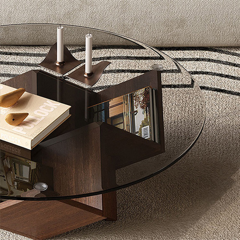 Round glass coffee table, 13.78" H x 39.37" L x 39.37" W