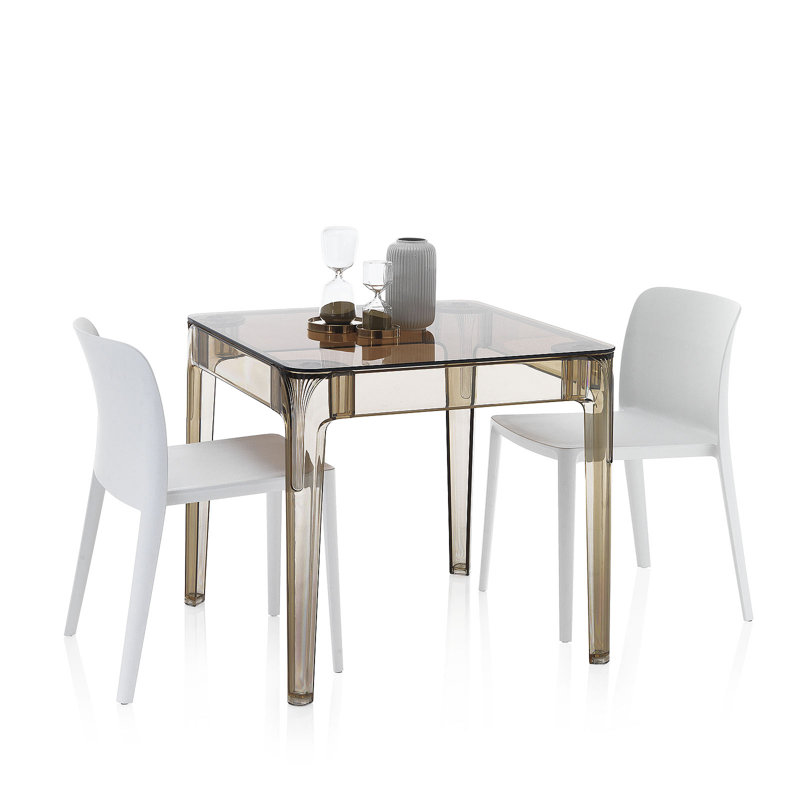 Britani Square Glass Top Dining Table, Yellow